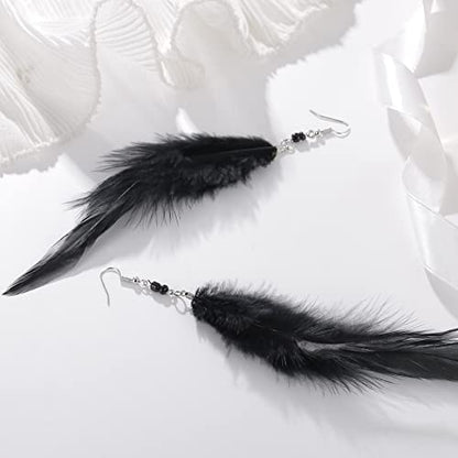 RUOFFETA Long Feather Earrings for Women, Boho Bohemian Earrings Multicolor Tassel Handmade Feather Earrings for Women Dangling - style: Style M