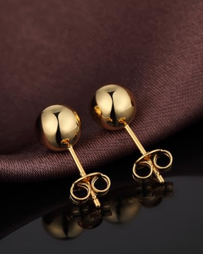 925 Sterling Silver Ball Stud Earrings for Women Men Hypoallergenic Ball Earrings 4mm-8mm - color: yellow, size: 5mm