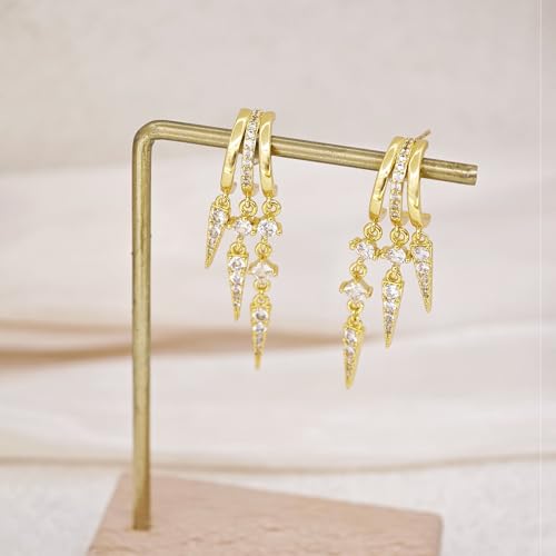 Pearl Earrings for Women Trendy, 14k Gold Plated Freshwater CZ Leaf Pearl Dangle Drop Gold Earrings Lightweight Hypoallergenic Stud Earring Bridesmaid Wedding Gold Jewelry for Women Gifts - style: cz dangle earrings-5