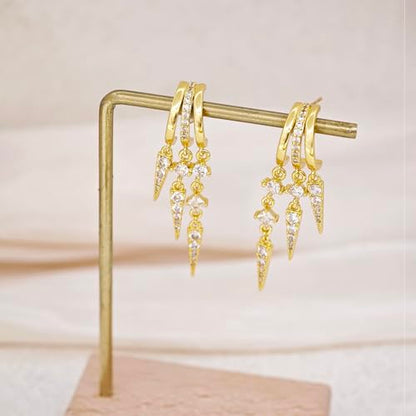 Pearl Earrings for Women Trendy, 14k Gold Plated Freshwater CZ Leaf Pearl Dangle Drop Gold Earrings Lightweight Hypoallergenic Stud Earring Bridesmaid Wedding Gold Jewelry for Women Gifts - style: cz dangle earrings-5