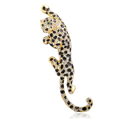 Luxury Crystal Tiger Brooch Pins for Women Men Vintage Gold-Tone Climbing Black Spots Leopard Brooch Fashion Panther Cougar Pin Suit Jackets Coat Animal Jewelry Gift - style: Crystal Leopard