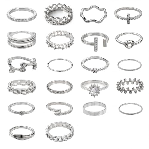 42-Piece Gold Tone Stackable Ring Set for Women, Boho Minimalist Stacking Rings with Crystal & Heart Accents, Adjustable Open Band Jewelry for Daily Wear - style: TZY-003350-01