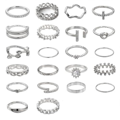 42-Piece Gold Tone Stackable Ring Set for Women, Boho Minimalist Stacking Rings with Crystal & Heart Accents, Adjustable Open Band Jewelry for Daily Wear - style: TZY-003350-01