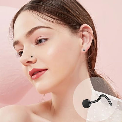 36-44 Pcs 18G 20G Nose Rings Studs Nose Rings for Women Nose Piercings Jewelry Surgical Stainless Steel Nose Studs Moon Star Heart Butterfly Hypoallergenic Body Piercing Jewelry for Women Men - color: 20G Black A-Screw- 44 Pcs