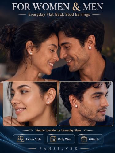 Fansilver 20G Hypoallergenic Flat Back Earrings for Women Men Silver 14K Gold Stainless Steel Stud Earrings Birthstone Cubic Zirconia Studs Surgical Steel Cartilage Earrings for Sensitive Ears - color: AB
