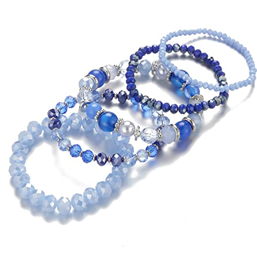 Noessla Beaded Boho Stretch Bracelet Colorful Stackable Crystal Beads Bracelets Trendy Costume Jewelry Mothers Day Gifts for Women - color: 21-Sapphire