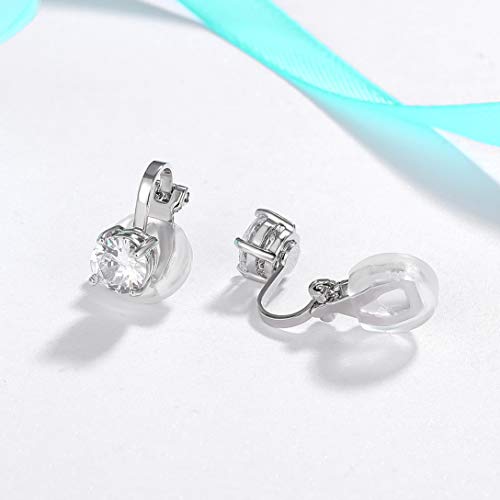SELOVO Clip on Earrings Small Stone 7mm CZ Cubic Zirconia Sparkle Studs for No Pierced Ear - color: White