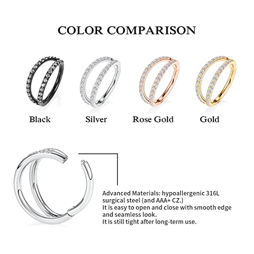 GAGABODY Conch Piercing Double Open Stack with CZ 16 Gauge Hoop Earrings 18g Septum Jewelry 20g Septum Ring Daith Earrings 316L Surgical Steel Lip Rings Helix Rook Cartilage Earrings Hoop - color: Style9:Rose Gold+Double Hoop CZ