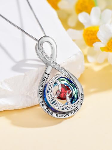 TOUPOP Birthstone Necklace for Women 925 Sterling Silver Moon and Star Pendant Necklaces I Love You to the Moon and Back Jewelry Anniversary Birthday Gifts for Her Wife Girlfriend Mom - color: 01-Jan-Garnet