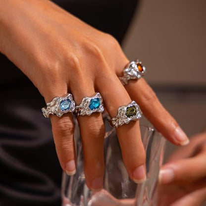 Chunky Knuckle Rings Set for Women Gold Irregular Chunky Ring Set Adjustable Open Knuckle Stacking Rings Dainty Crystal Rings Set Gold Silver Liquid Irregular Ring Set Y2k Statement Ring Unique Ring Jewelry - color: Silver