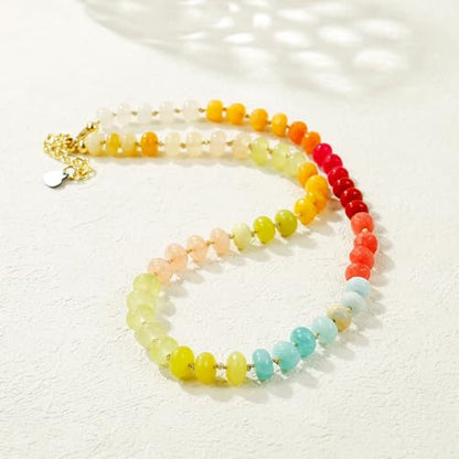 Gemstone Beaded Necklace for Women Colorful Natural Stone Freshwater Pearl Surfer Beach Rainbow Necklace Jewelry Gift - color: colorful -04