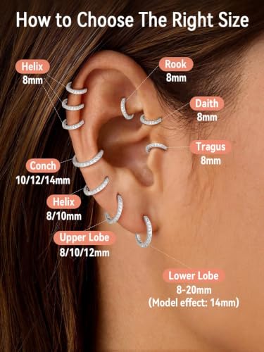 FaithHeart 925 Sterling Silver Post Small CZ Huggie Hoop Earrings for Women | Hypoallergenic Small Cubic Zirconia Hoop Earrings, Silver/Black/Gold/Rose Gold Huggie Earrings, 8-20mm with Gift Box - color: Silver, size: 12mm