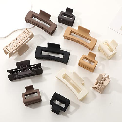 Alemaky 12 Pack Square Claw Clips, Big and Small Neutral Rectangle Hair Claw Clips, Non-slip Matte Large Hair Clips for Women,Strong Hold jaw clip for Thick Thin Hair (Neutral) - color: Mixed Neutral