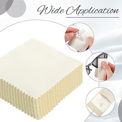 120 Pcs Microfiber Jewelry Pouch 8 x 8cm Jewelry Packaging Bag Gift Bow Tie Bracelet with Cleaning Cloth(Beige) - color: Beige