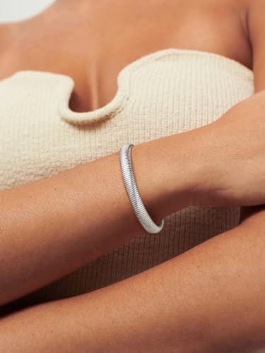 U7 Stretch Bracelets for Women Stainless Steel 18K Gold Plated Bangle Bracelets,Non Tarnish Link Bracelets,10mm,16mm,20mm - color: 02.Stainless Steel-10mm