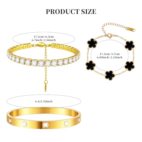 Gold Stackable Bracelets for Women 18K Gold Plated Floral Bracelet, Stainless Steel Bangle Bracelets Trendy Jewelry as Gifts for Women - style: Black