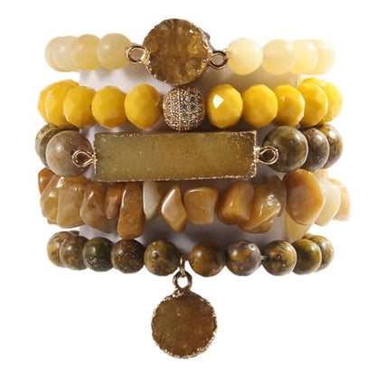 Yomisa 5PCS 6PCS Natural Boho Beaded Bracelets/Bangle for Women Men,Healing Turquoise Jasper Agate Crystal Gemstone Stone Chakra Multilayer Wrap Bohemian Handmade Jewelry Beads Stretch Bracelet Set - color: 5PCS-Yellow