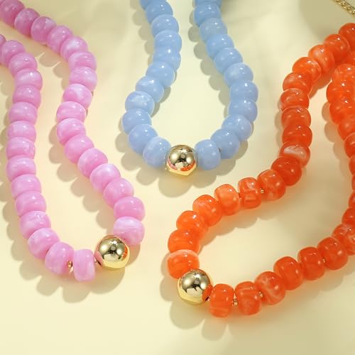 Badu Colorful Chunky Beaded Choker Necklace, Acrylic Colorful Bead Statement Necklaces, Adjustable Summer Beach Jewelry Gift for Women - color: Blue
