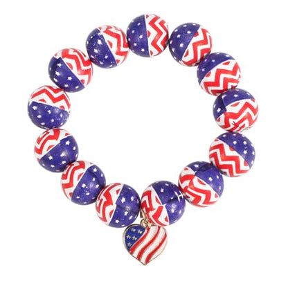 Independence Day Wooden Beaded Bracelet for Women American Flag Red White Blue Beads Stretch Bracelet with Star Heart Charms 4th of July Jewelry - color: Heart