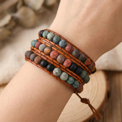 YGLINE Natural Stone Wrap Bracelet for Women Boho Bracelets Healing Crystal Beaded Bracelet Adjustable 3/5 Wraps Bracelet Handmade Birthday Gifts for Women - color: African Turquoise