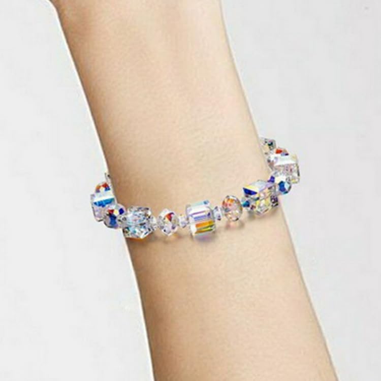 ONLYJUMP Austrian Crystal Cube Earrings Necklace Bracelet Set for Women Handmade Square Rhinestone Silver Plated Ice Earrings Necklace Bracelet Mother's Day Fashion Jewelry Gifts