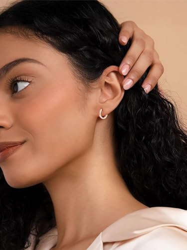 925 Sterling Silver Huggie Hoop Earrings, Small Silver Hoop Earrings for Women Hypoallergenic Huggie Lightweight Small Hoops Earring Cartilage Sleeper Earrings 6/8/10/12/14/16/18/20mm - color: Rose Gold, size: 10MM