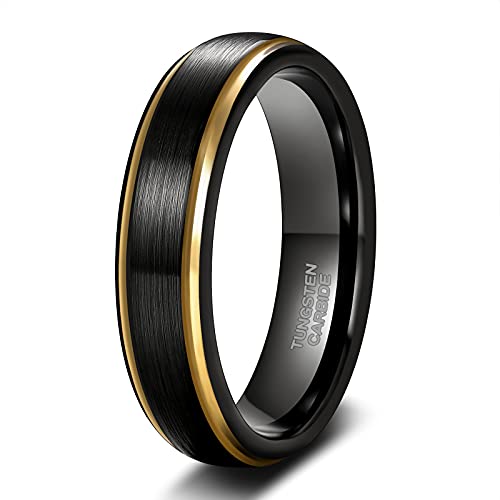 TRUMIUM 6mm 8mm Tungsten Rings for Men Women Black Wedding Band 24K Gold Plated/Rose Gold Plated Step Edges Comfort Fit Size 6-13 - color: 6mm 24k gold plated