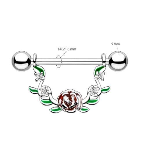 2pcs 14G Nipple Rings Flower Nipple Bars Surgial Steel 316L Nipple Piercing Jewelry Heart Nipple Barbell for Women - color: WHITE
