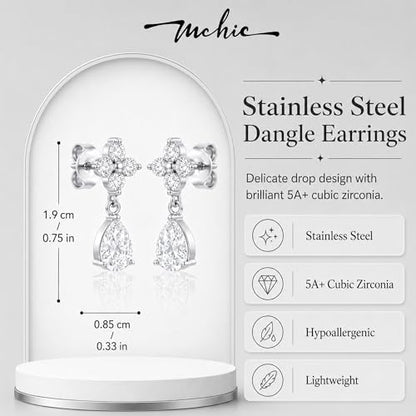 Mchic Dangle Earrings for Women: 18K Gold Plated CZ Drop Earrings Dainty Trendy Hypoallergenic Teardrop Bridal Wedding Style, Sparkly Elegant Dangling Jewelry Gift for Women Bridesmaid Prom Formal - color: Style 3-Silver