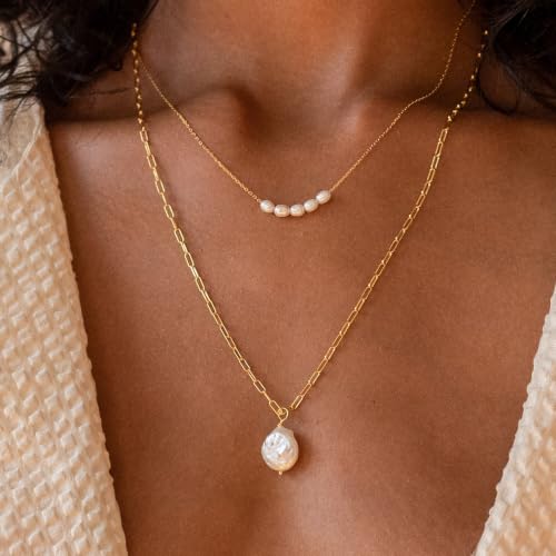 Amicon Pearl Necklaces for Women – 14K Gold Plated Freshwater Pearl Dainty Choker Hypoallergenic Pearl Necklace Wedding Birthday Gift for Women - style: Pearl Pendant-01-GD