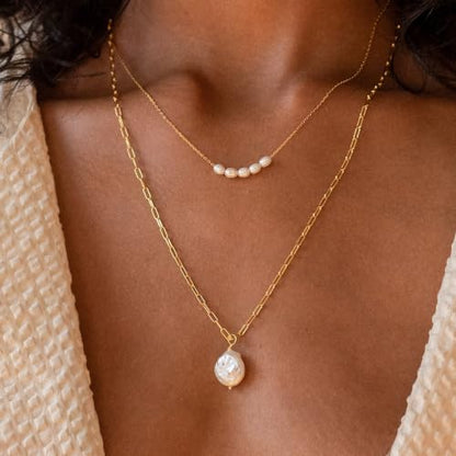 Amicon Pearl Necklaces for Women – 14K Gold Plated Freshwater Pearl Dainty Choker Hypoallergenic Pearl Necklace Wedding Birthday Gift for Women - style: Pearl Pendant-01-GD