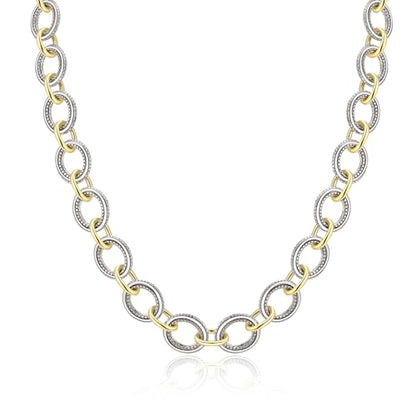 Wire Necklaces for Women, 2 Tone Link Chain Necklaces Circles Adjustable Necklaces Costume Jewelry for Women Gifts - color: Round-A