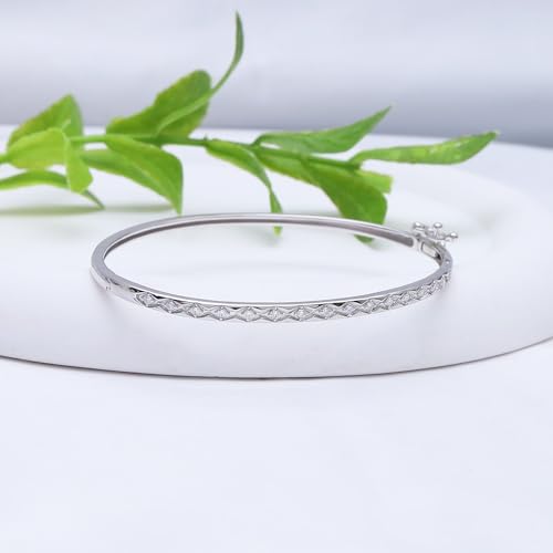Classic Plain Design & 7 inch Bangle Bracelet for Women | Metal: Sterling Silver|Stone: Moissanite - color: Diamond Chevron