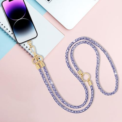 Crystal Phone Strap Crossbody Phone Lanyard Neck, Purple | Crystal Phone Strap Crossbody Rhinestone Anti Theft Layered Strap Crossbody Cell Phone Neck for Women - color: Purple