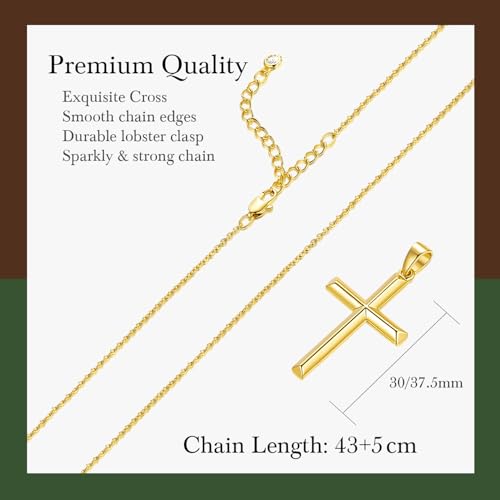 Cross Necklace for Women Gold Cross Necklaces for Women | Cross Chain 14K Gold Cross Necklace for Women Beauty Gold Faith Pendant Necklaces for Women Cross Necklaces 20/25mm - size: 37MM