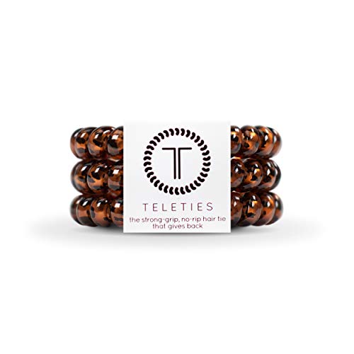 TELETIES - Spiral Hair Coils - Ponytail Holder Hair Ties for Women - Phone Cord Hair Ties - Strong Grip, No Rip, Water Resistant, No Crease Hair Tie Coils - 3 pack (Large, Tortoise) - color: Tortoise
