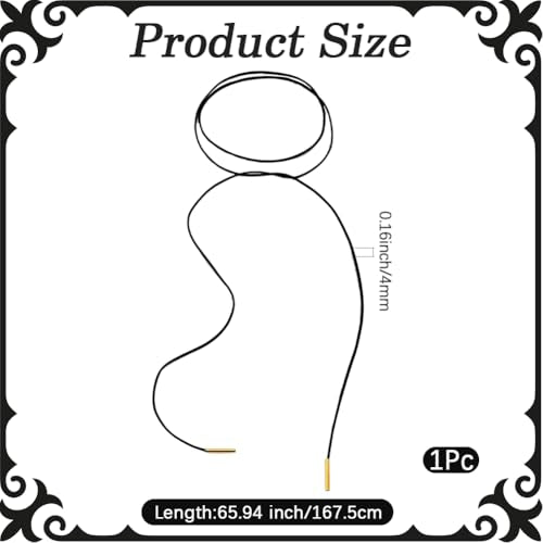 Faux Suede Thin Choker Necklace Gothic Bow knot Collar Chain Black Adjustable PU Leather Cord Necklace Velvet Long Wrap Rope Collar Tie Neck Chain with Gold Tube Ribbon for Women Party Prom