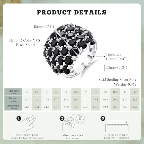 925 Sterling Silver Pave Birthstone Chunky Statement Rings for Women Men | 14K Gold Plated/Silver Large Dome Ring Birthday Cocktail Jewelry,Size 6 to 10(with Gift Box) - color: 13-Created Black Spinel