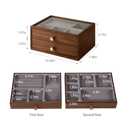 Black Walnut Jewelry Organizer, 2 Layer | Wooden Jewelry Box, For Women, For Necklaces Ring Earring - size: 2 Layer