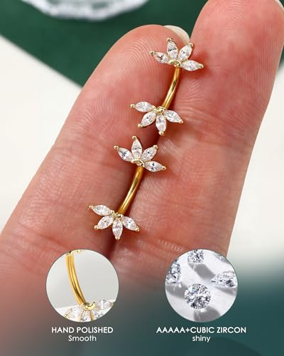 Lotus Rook Piercing Jewelry, 16G Eyebrow Rook Earrings, Stainless Steel Eyebrow Piercing Jewelry,Lobe Earrings 6/8MM - color: YG-6MM