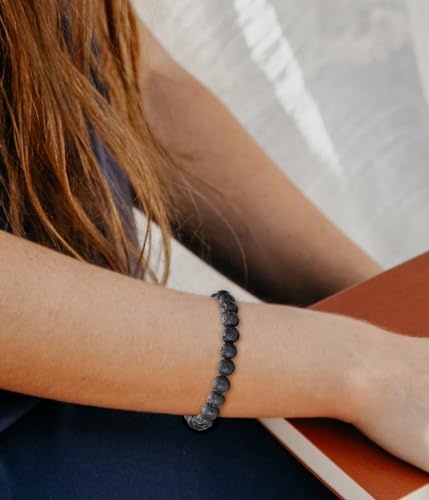 BOMAIL Natural Stone Beaded Bracelet for Women Men | 8mm Round Beads,Healing Crystal,Semi-Precious Gemstone,Yoga,Stretch,Bracelets Jewelry Gift - color: Lava Rock