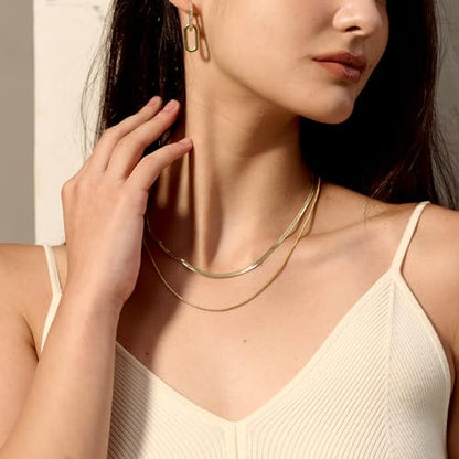 CHESKY 14K Gold/Silver Plated Snake Chain Necklace Herringbone Necklace | Gold Necklace for Women,layered Herringbone Necklace,1.5/3/5MM(W) 14"/16"(L) ,Mothers Day Gifts for Mom,Jewelry - color: gold, style: layered herringbone
