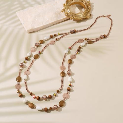 Bocar Long Necklaces for Women Trendy, Boho Layered Crystal Beaded Collar Necklaces for Women, Fashion Statement Necklaces Jewelry - color: Brown