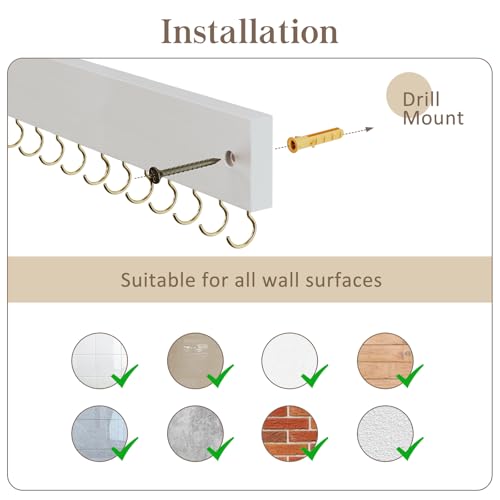 Lolalet Wooden Necklace Holder for Wall with 15 Hooks -Goldwhite | Wall Mount Jewelry Hangers for Necklaces, Chains, Bracelets and Earrings, Tangle-free, Easy to Install - color: Goldwhite