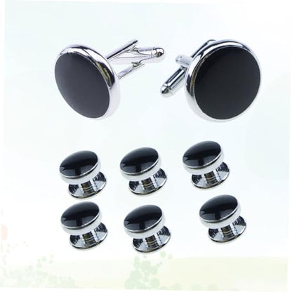 8Pcs Men Cufflinks and Studs Set Classic Black Tuxedo Shirt Accessories for Business and Wedding Polished Surface Secure Closure
