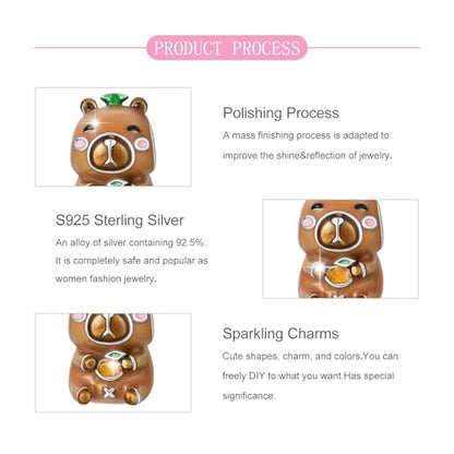 925 Sterling Silver Bead Charm for Pandora Bracelets and Necklaces,Pink Bow Cherry Butterfly Blue Ocean Pendant Bead Charms Jewelry Present Valentines Gifts for Wife/Girlfriend Women - style: Cute Capybara Charm