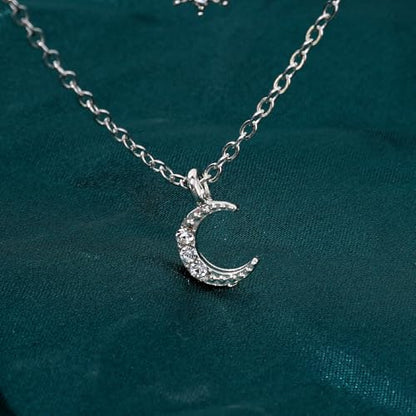 Silver Layered Star Moon Choker Necklaces for Women, Funky Rhinestone Moon Necklace Stars Choker Stacked Necklaces Jewelry