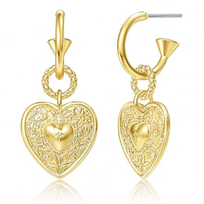 14K Gold Plated Heart Earrings for Women, Hypoallergenic Half Hoop Drop Earrings, Gift for Wife Mom Her by Febsky