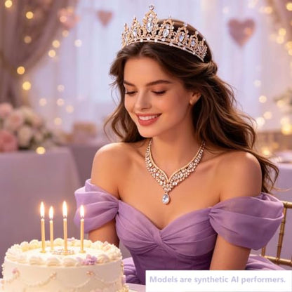 Kamirola Bridal Wedding Tiara Crown Jewelry Set for Women/Brides/Bridesmaids Crystal Jewelry Set for Wedding Prom Party Bridal Crystal Necklace Earrings Bracelet Set(TR60) - color: Gold