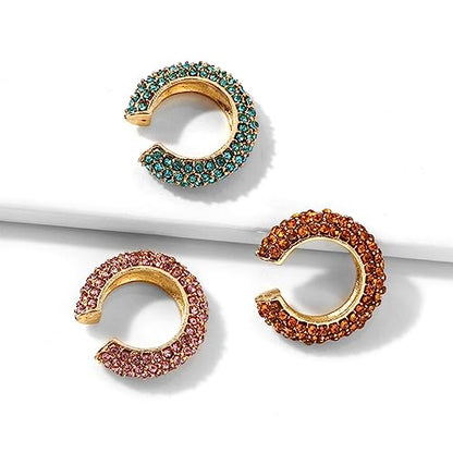 Ear Cuffs Non Piercing Aretes De Mujer Gold Chunky Earrings for Women Clip On Earrings Non Tarnish Gold Earrings Gifts Trendy Stuffers - color: 3PCS Colorful Rhinestones Ear Cuff